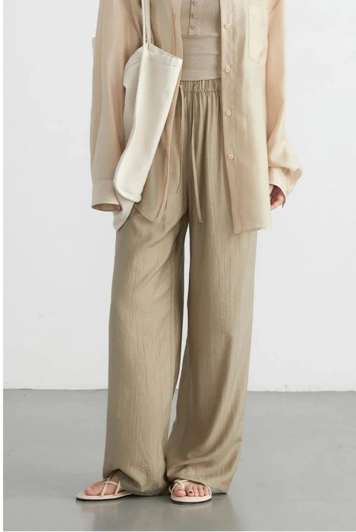 Ida High Waisted Loose Elastic Waist Wide Leg Pants