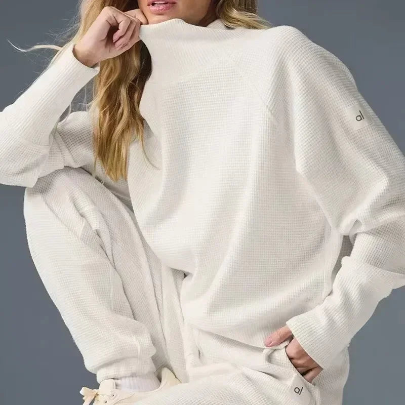 Terra Soft Waffle collar yoga Sweatshirt set  shorts and pants