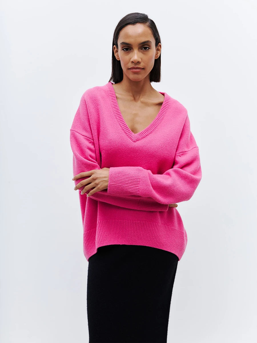 BB Oversized V-neck Warm Knitted Pullover Sweat
