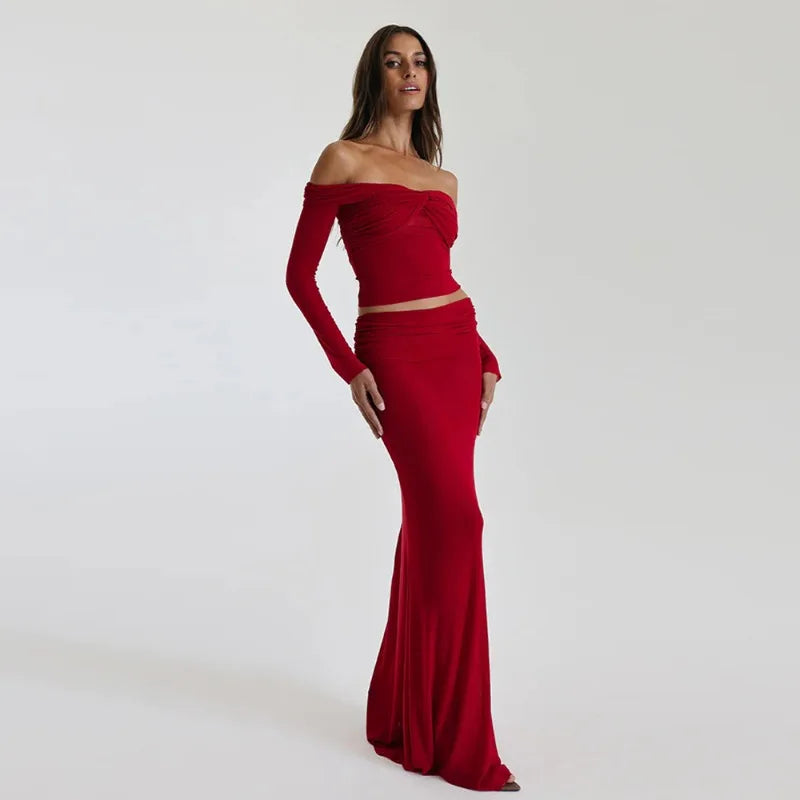 Zoey See-Through Mesh Long Skirt And Top Set