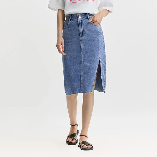 Denim High-Waisted Medium-Length Vintage Skirt