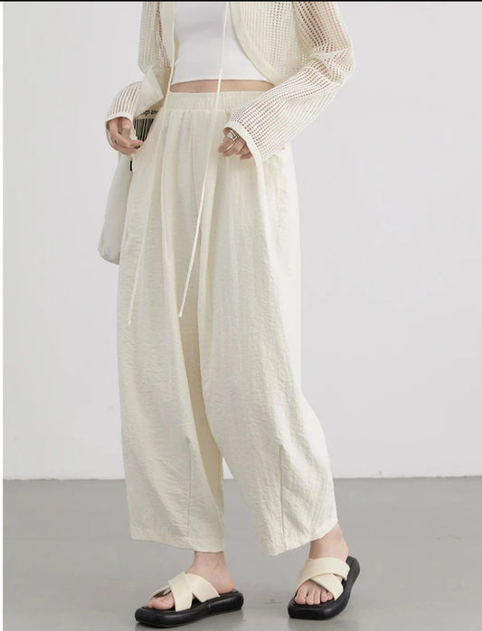 Louisa Pants Casual Elastic Waist High Waisted Pleated Wide Leg
