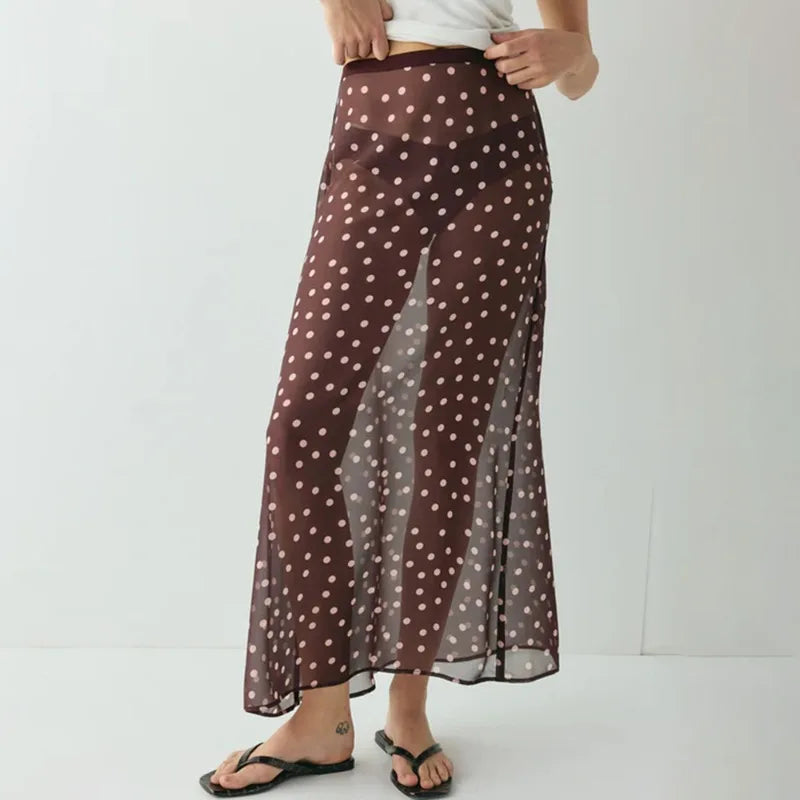 BBC Polka Dot Maxi Skirts Contrast Loose Lace High-Waisted Vintage
