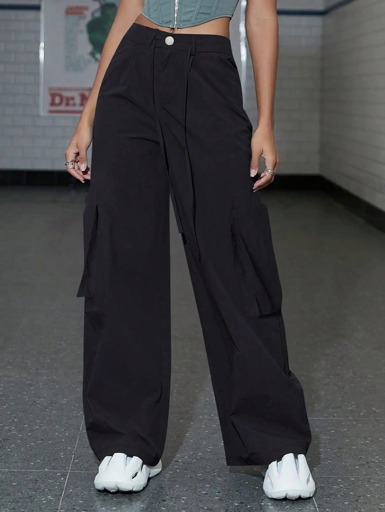 Perle double-pocket wide-leg overalls Cargo Pants