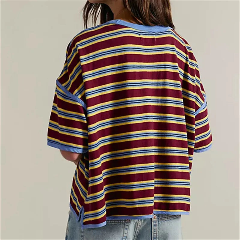 Hailey Oversized T-Shirt Half Sleeve Crew Neck Striped Print