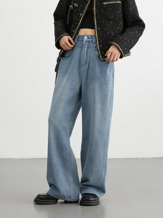 June Blue Denim New High Waist Straight Leg Wide