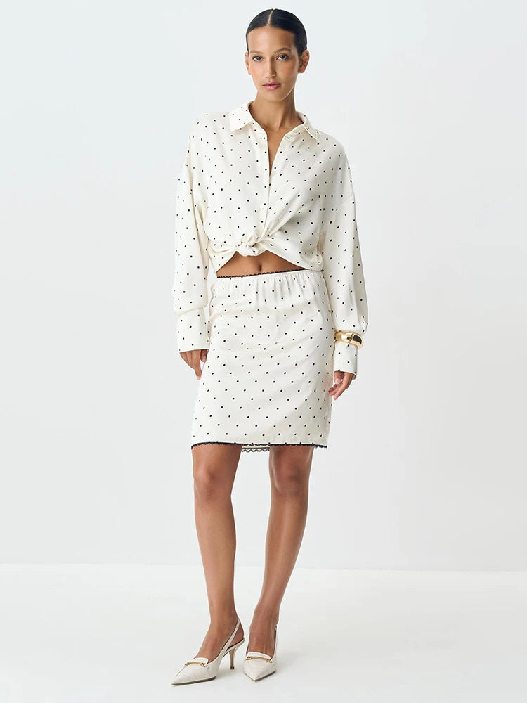 Fanni Polka Dots High Waist Satin Lace Skirt