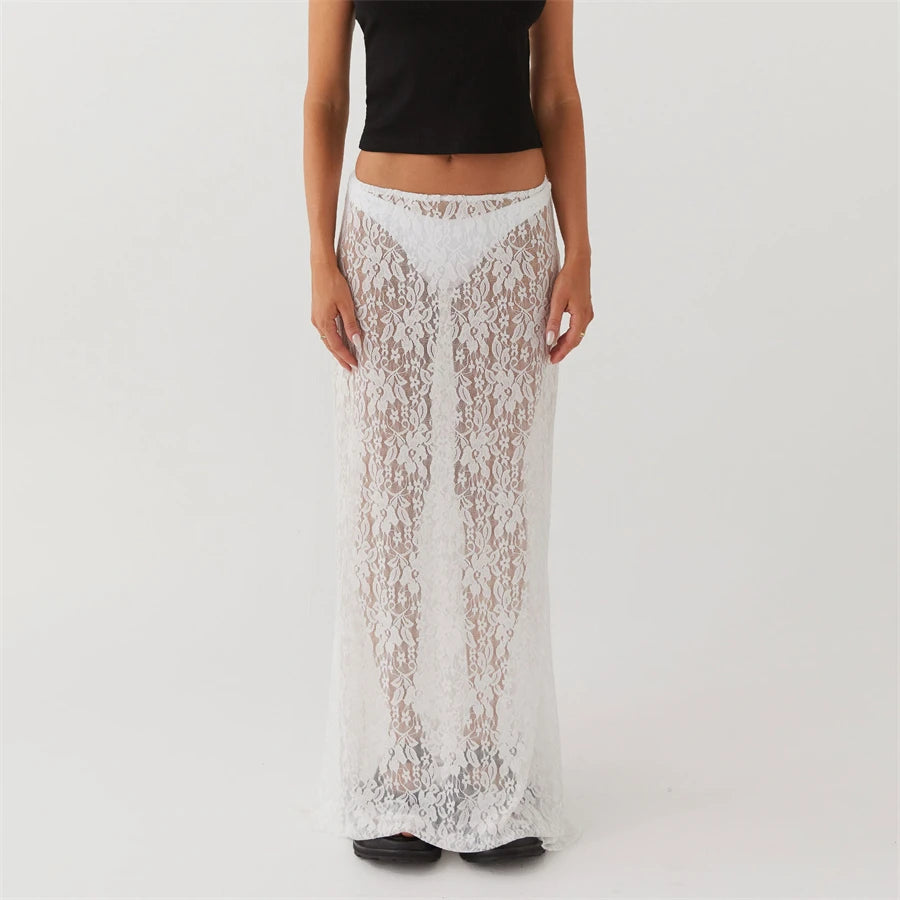 Malia Fairycore Boho Floral Lace Maxi Skirts