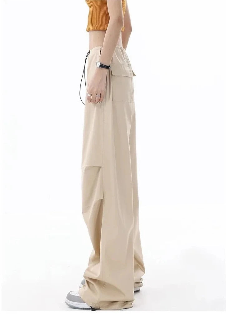 High Waist Drawstring Long Wide Leg Trousers